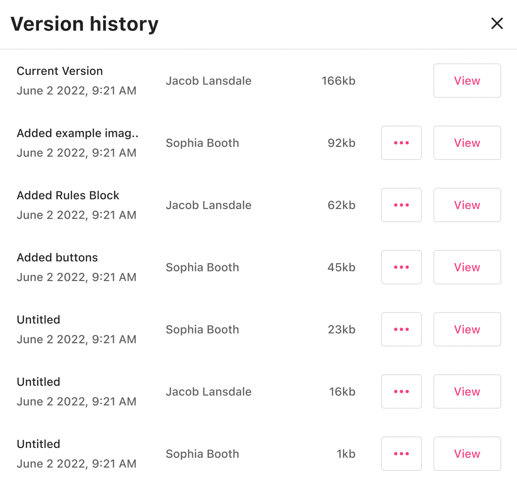 Version history window