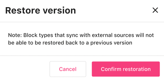 Restore version window to confirm restoration