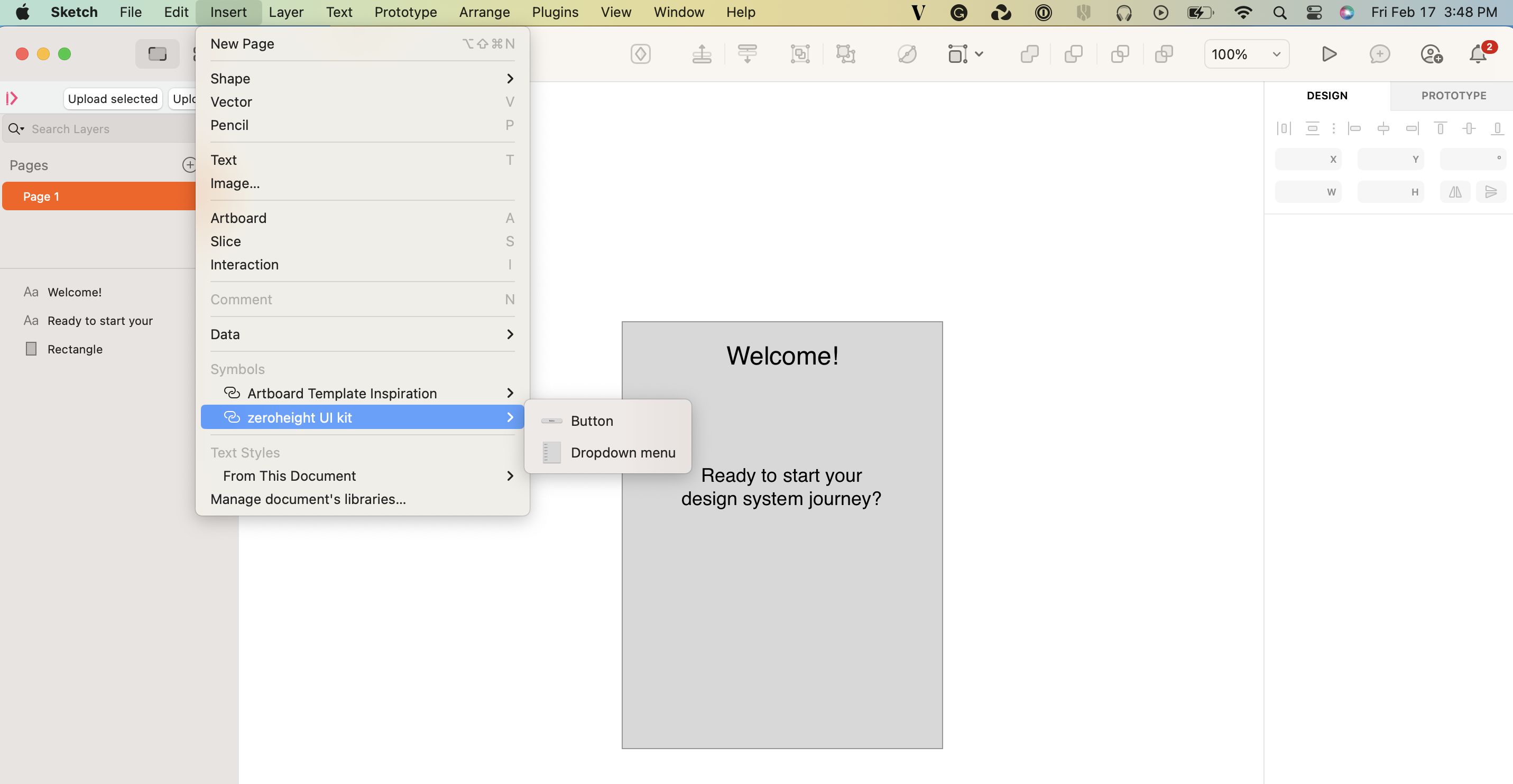 Symbols displayed from Sketch library