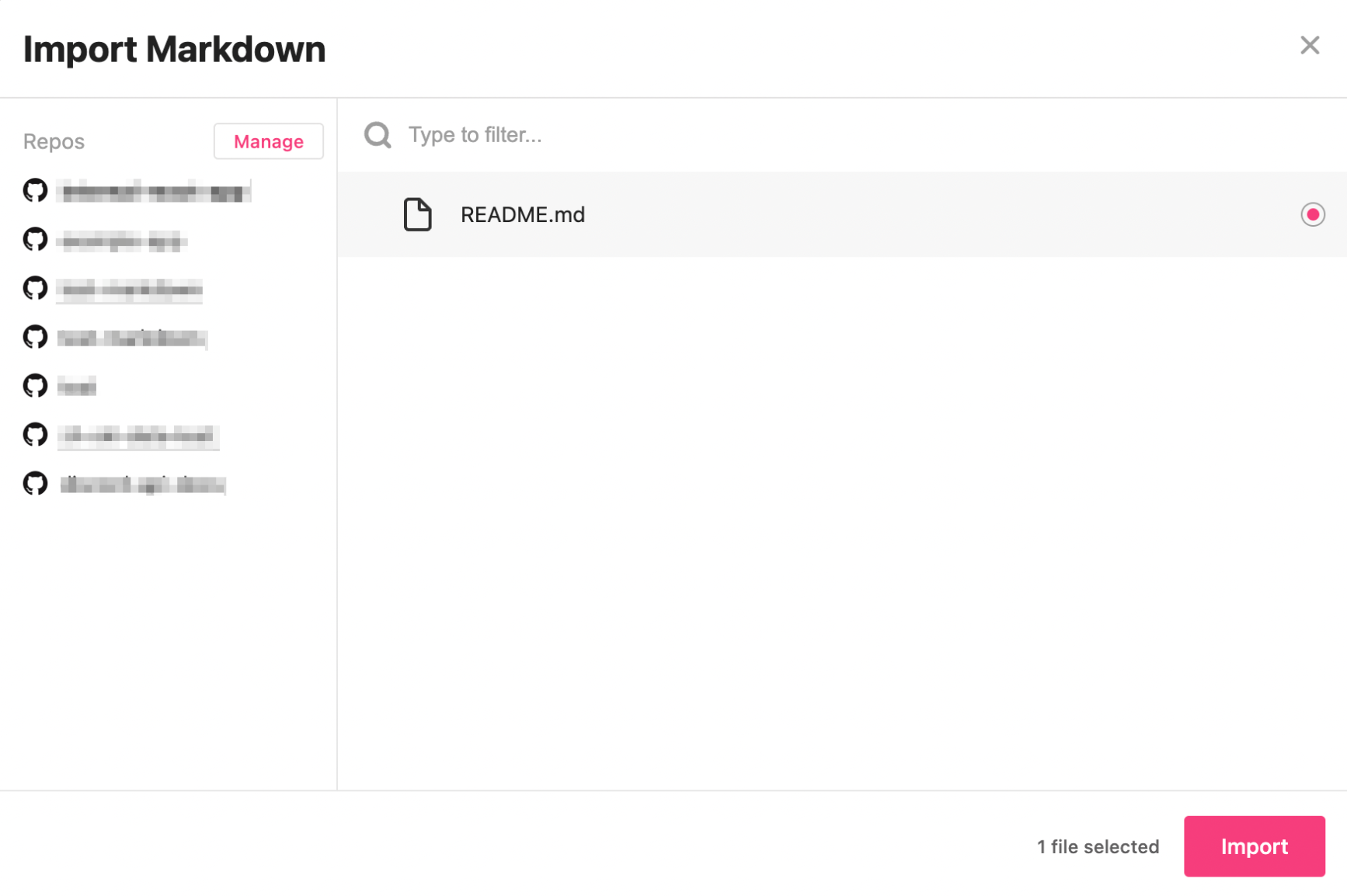 Selected repo in the code repos window
