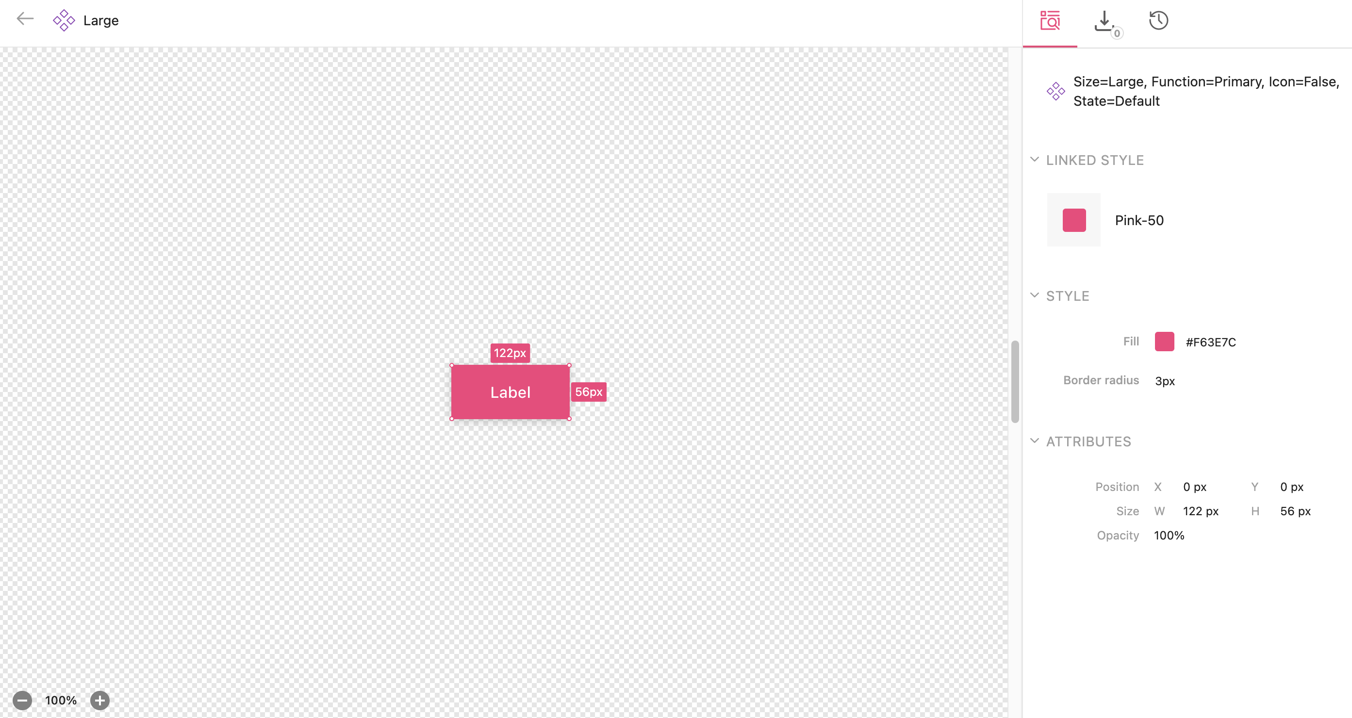 Inspect page for a button component