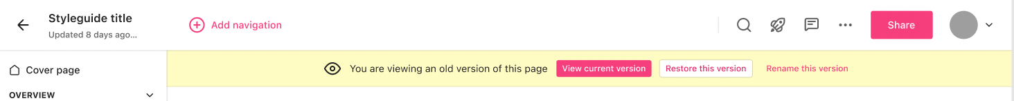 Options when viewing a previous version