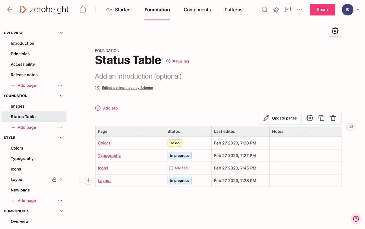 Gif showing what happens when you update tags in status table