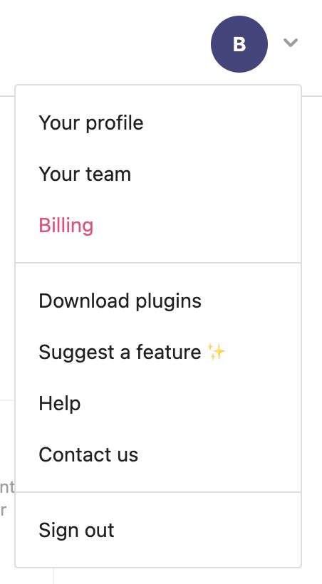 Billing highlighted in Profile page