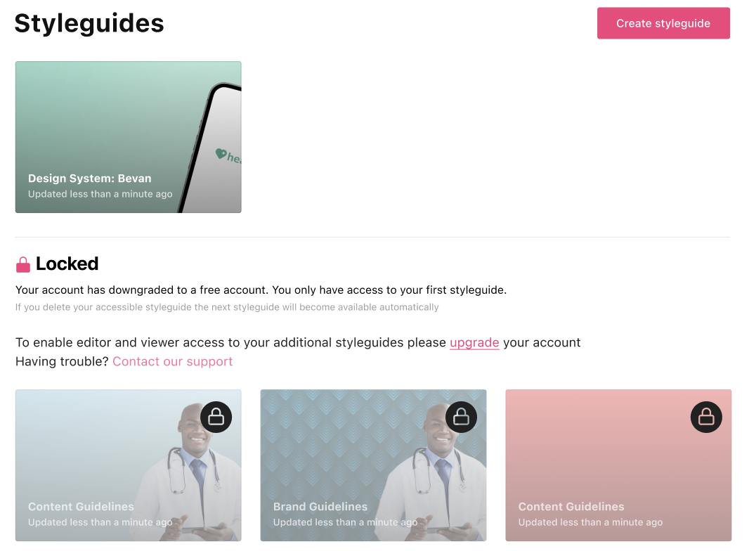 Locked styleguides in free account