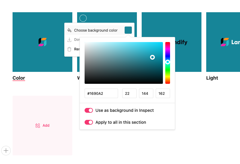 Color picker in the Choose background color function for Inspect mode