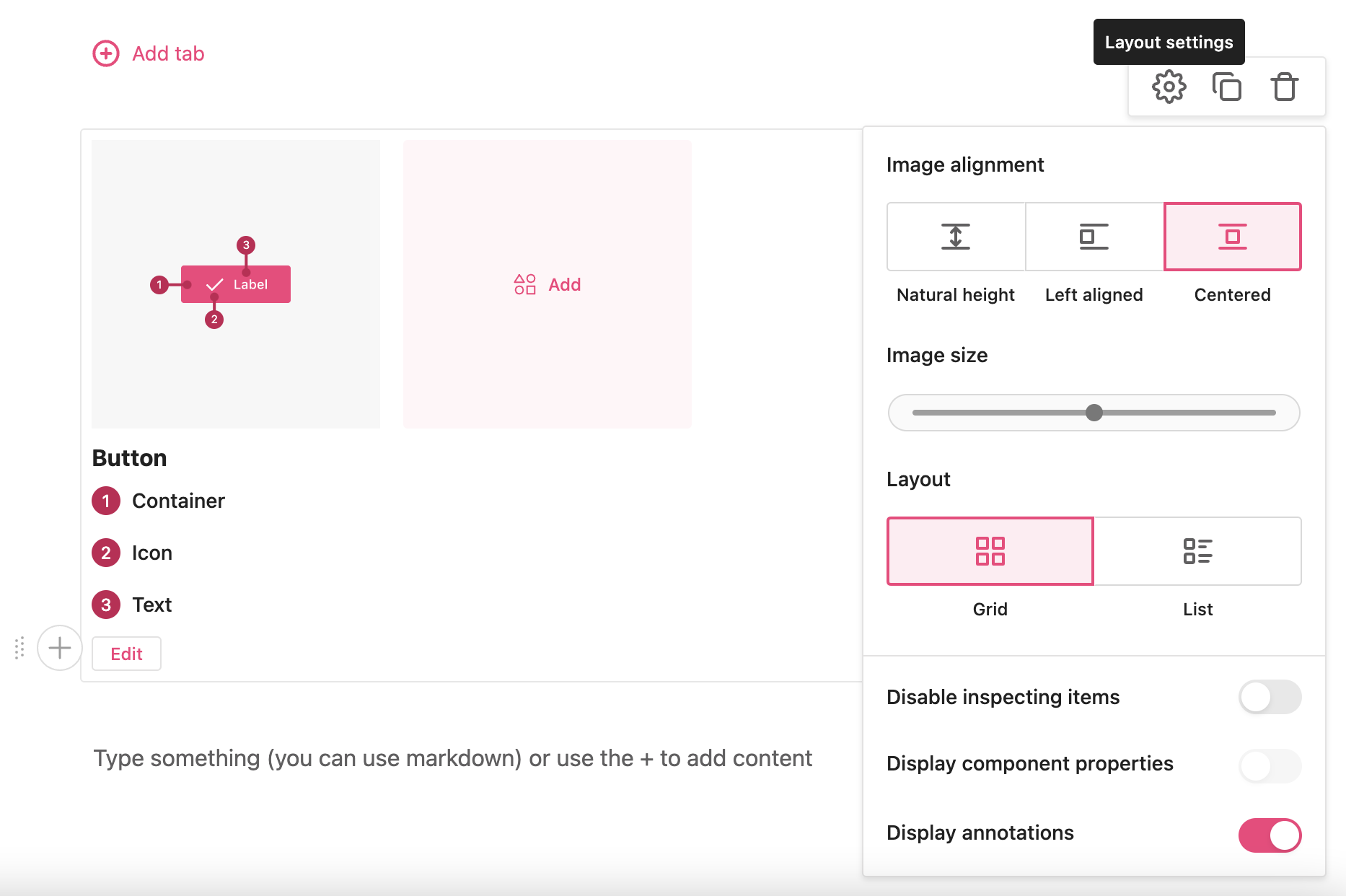 Design uploads settings shows display annotions toggled on.