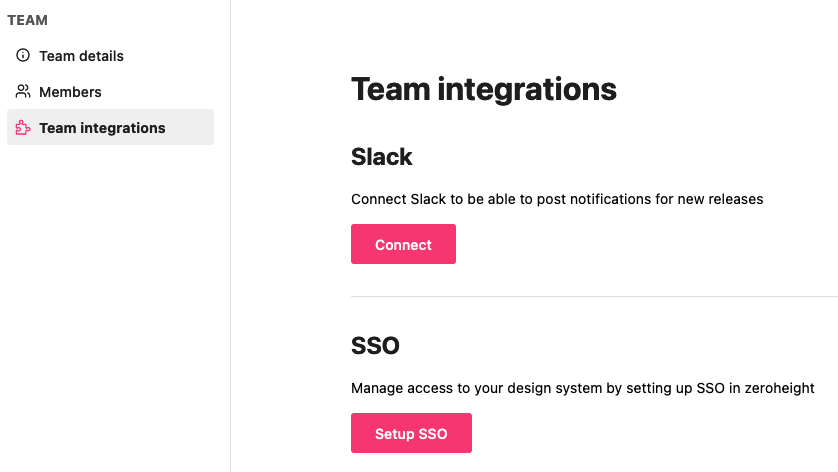 Team integrations page