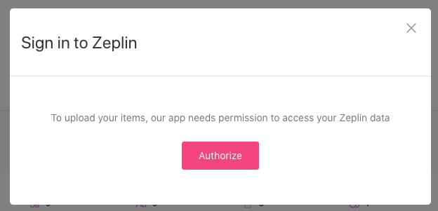 Pop up window to sign into Zeplin