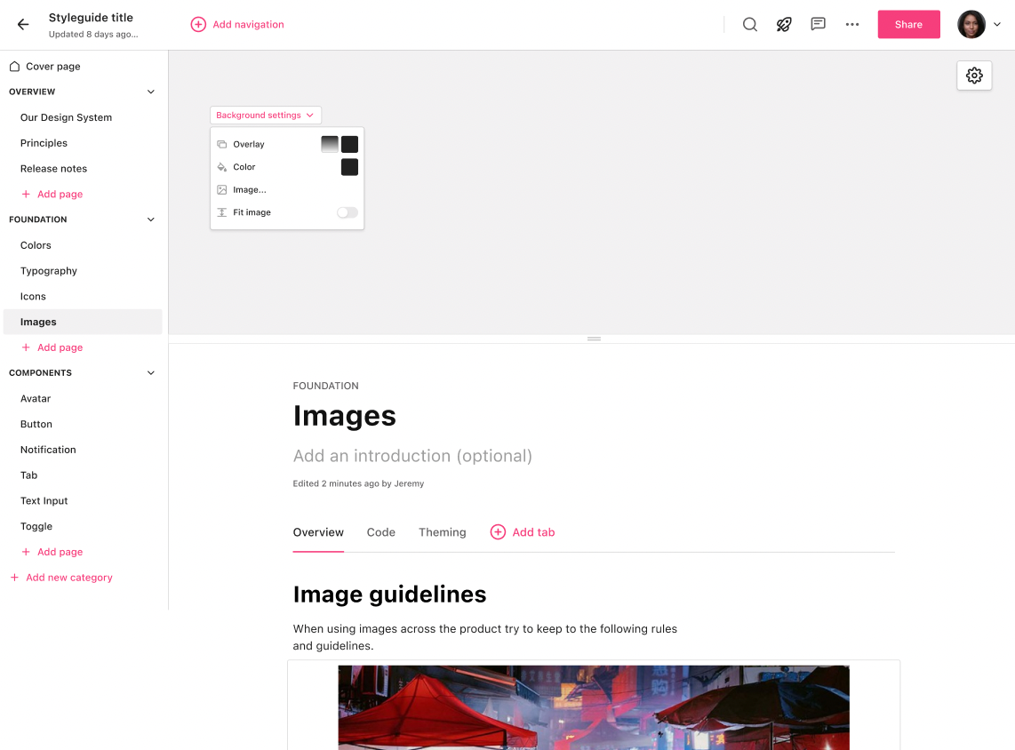 Background settings for hero image