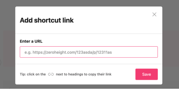 Window to add shortcut tile link