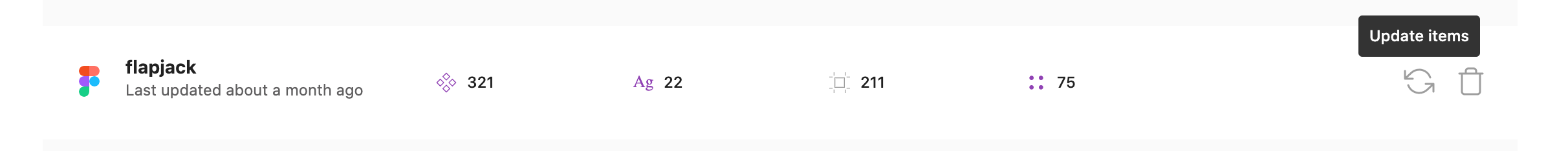 Update items function hovered over uploaded Figma file.