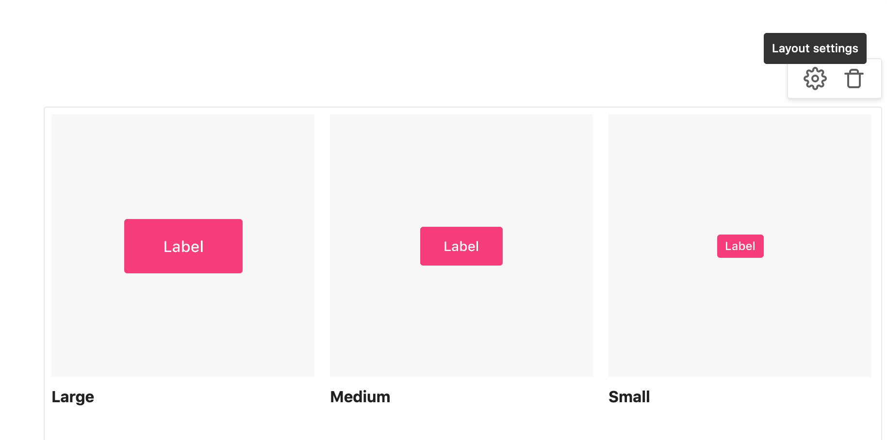 Layout settings hovered over for design uploads block.