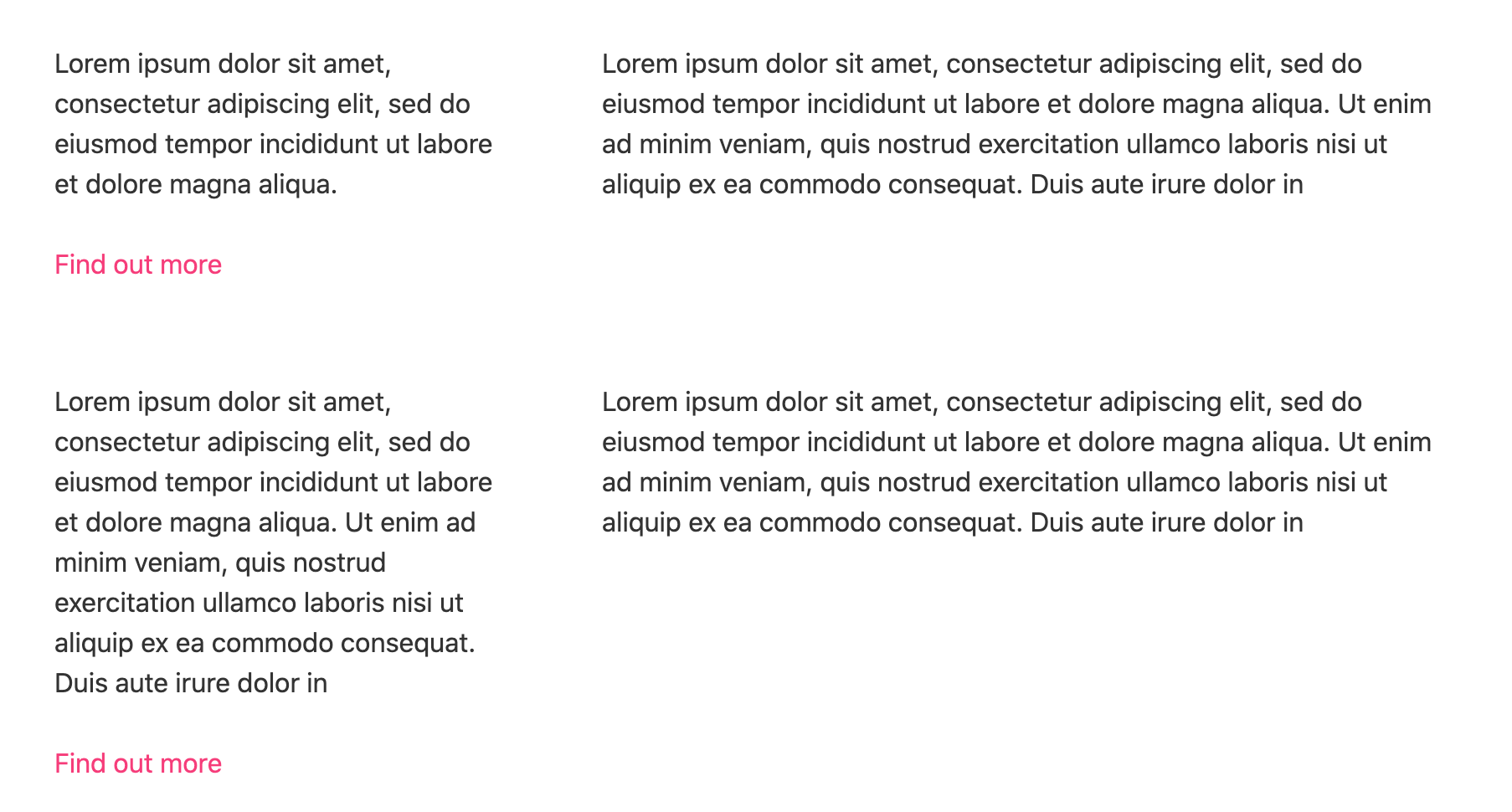 Table with a two column layout