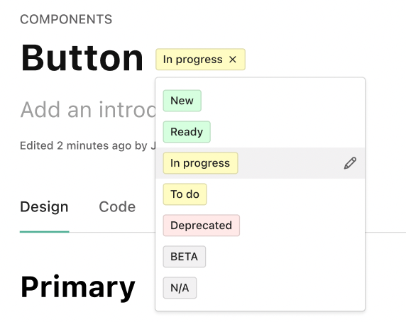 Hover over status tag and click the pencil icon to edit