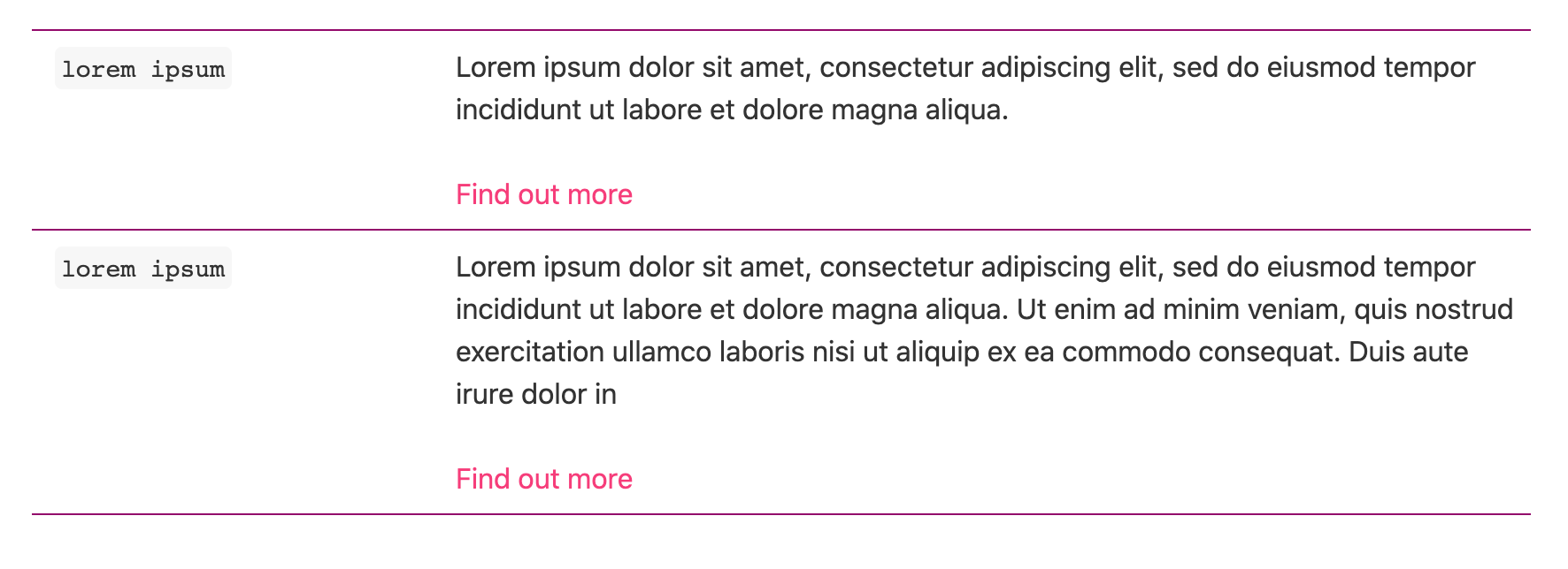 Table with only rows