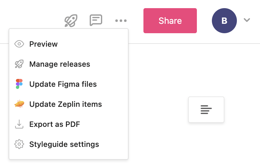 Three dots menu shows Update Zeplin items function.