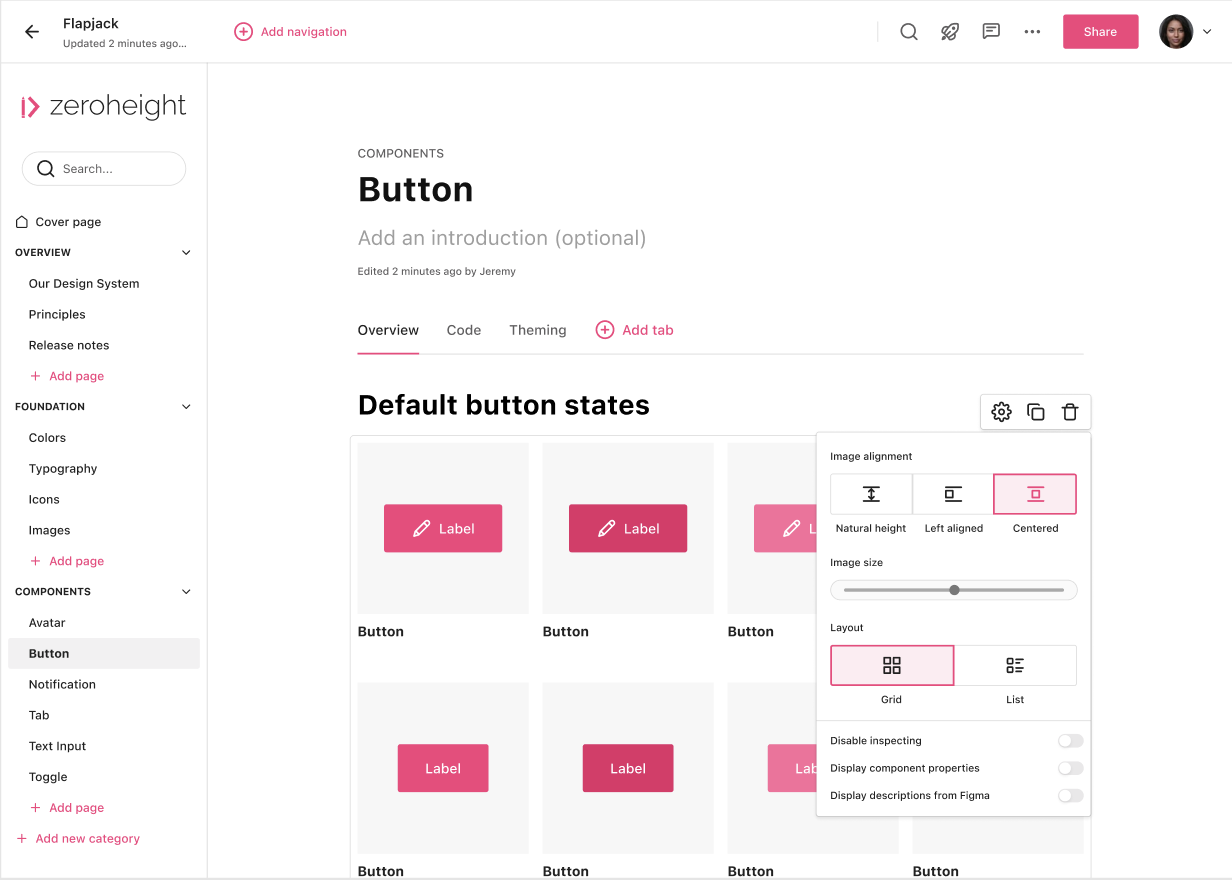 Settings for design uploads block show display component properties function.