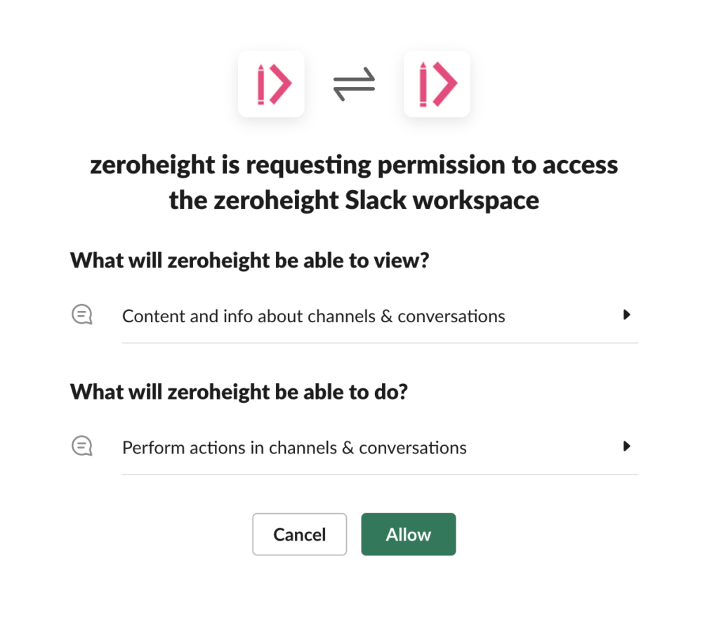 Slack UI for adding an app