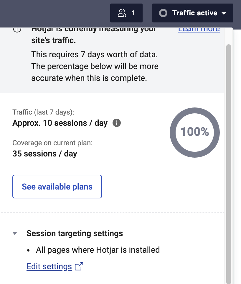 Session targeting settings window