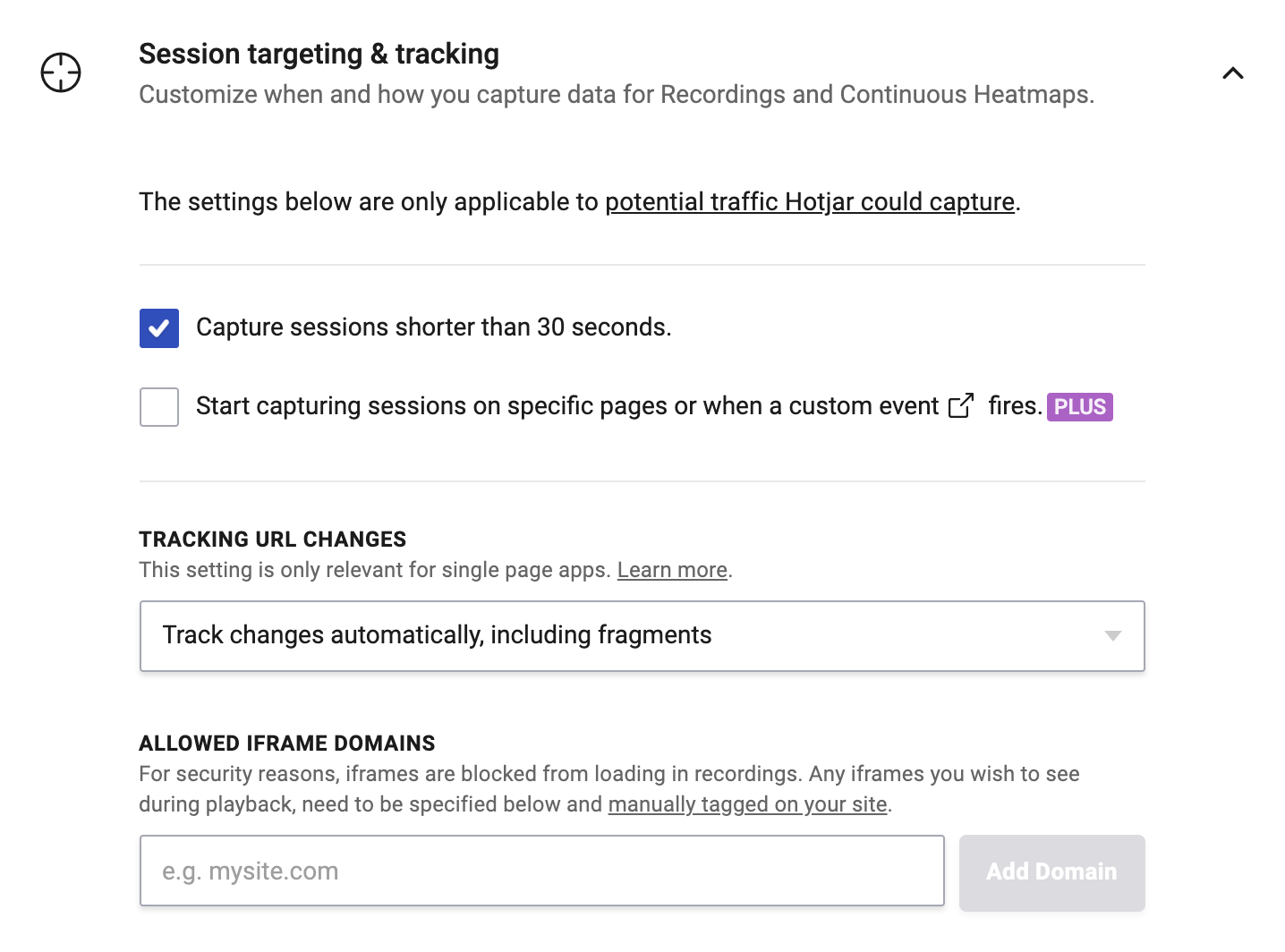 Session targeting and tracking section