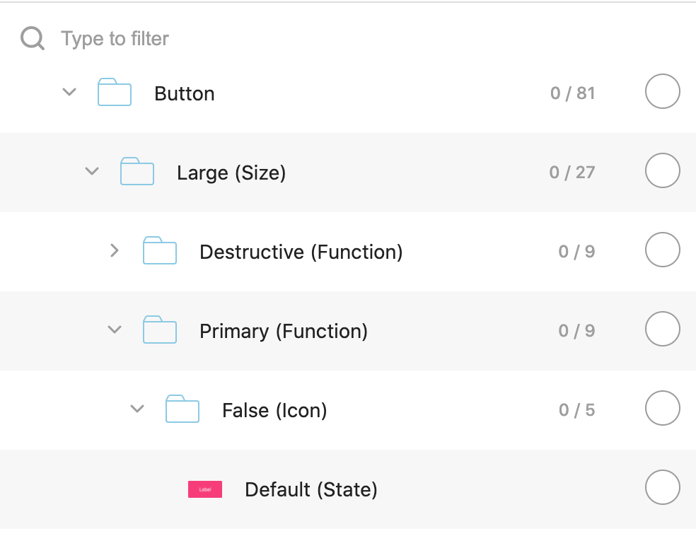 Folder structure for variants in the design uploads window.