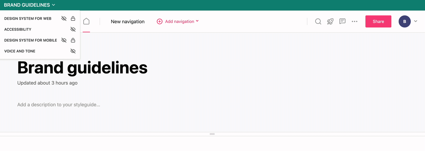 Gif showing how to unhide styleguides