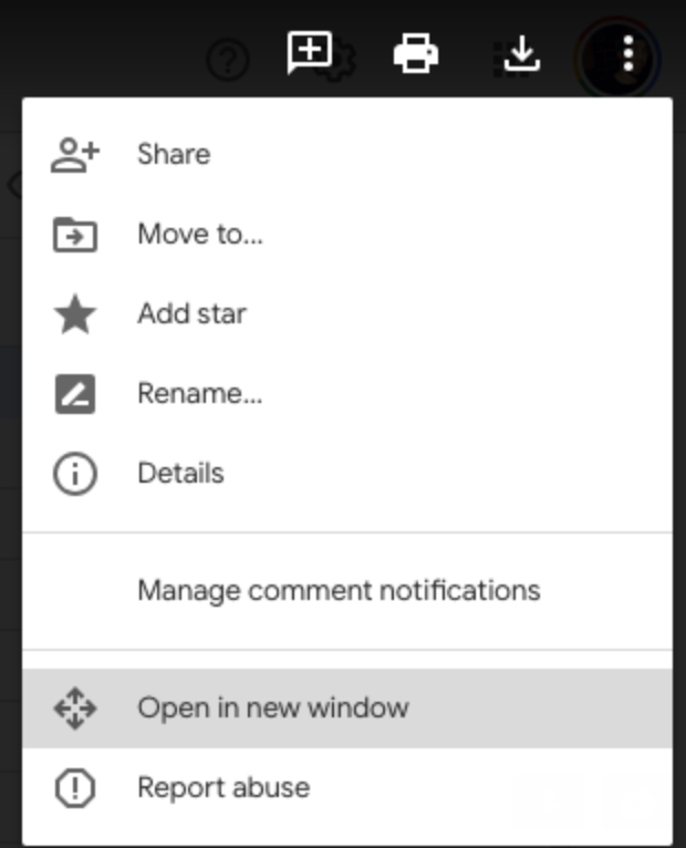 Open in new window function hovered over