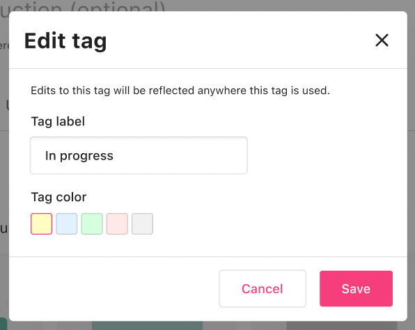 Edit tag label and color