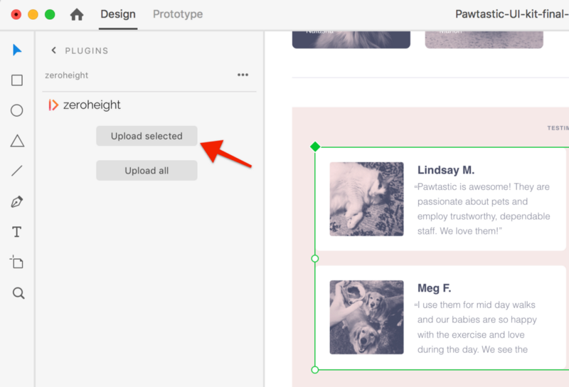 Arrow pointing to Upload selected button