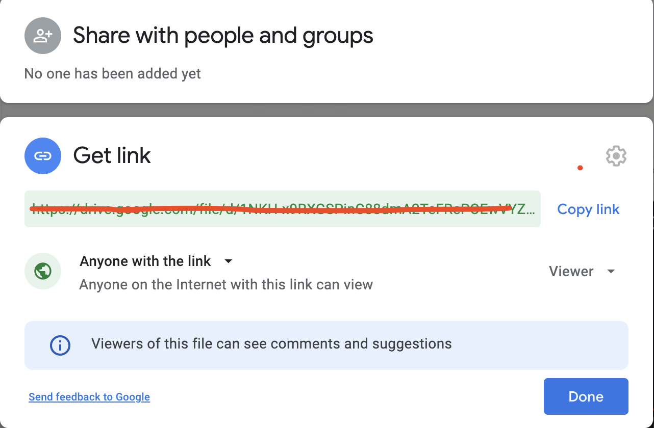Google Drive share window