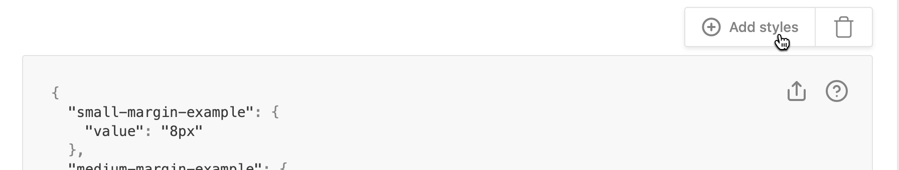 Cursor over the Add styles button in the tokens 2.0 window