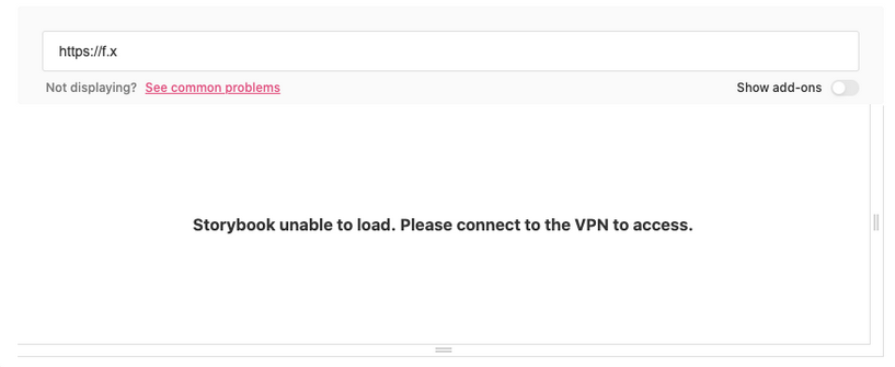 Storybook error message displayed in Storybook iFrame