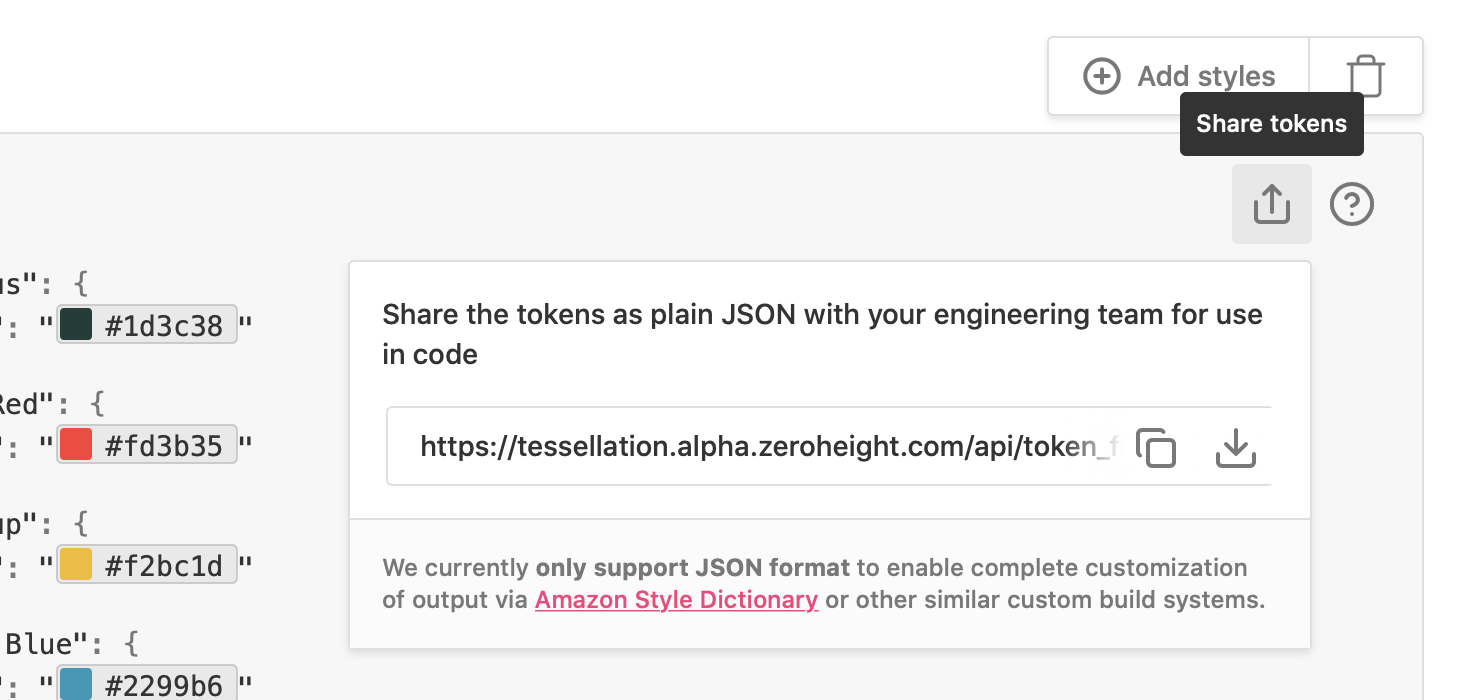 Share tokens function hovered over in tokens window