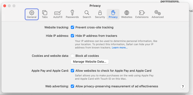 Safari privacy settings