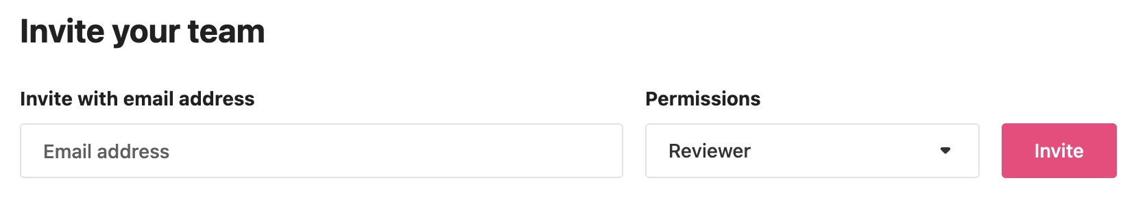 Invite via email section in the Your team page