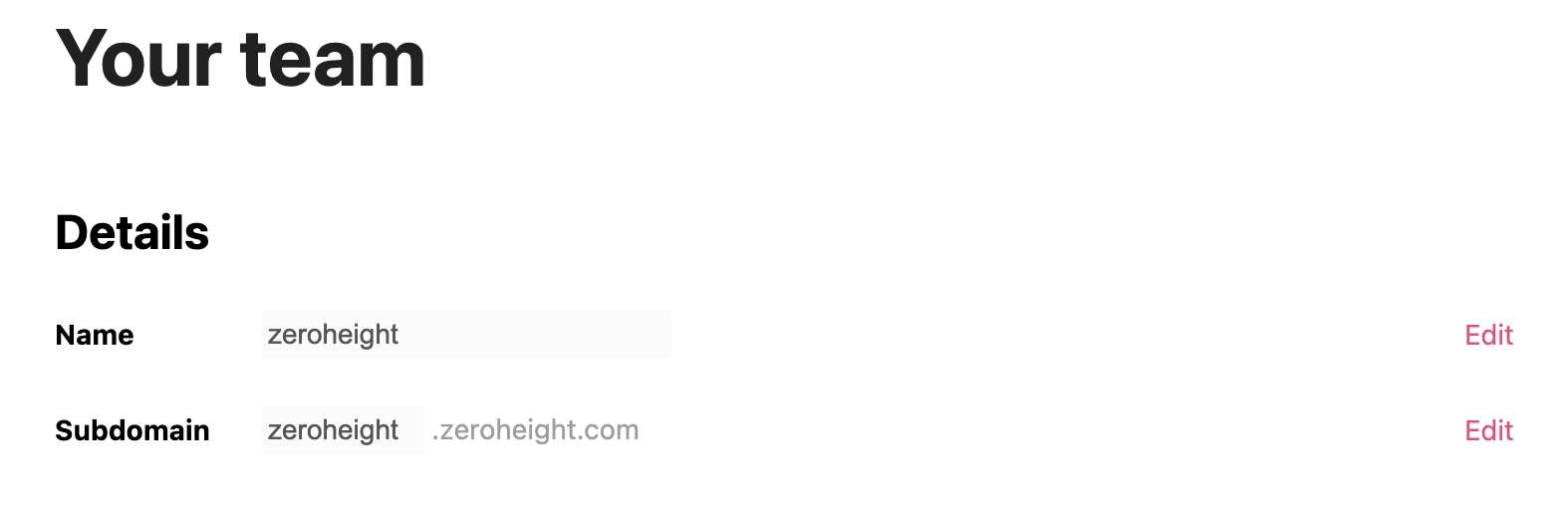 Click Edit next to the subdomain
