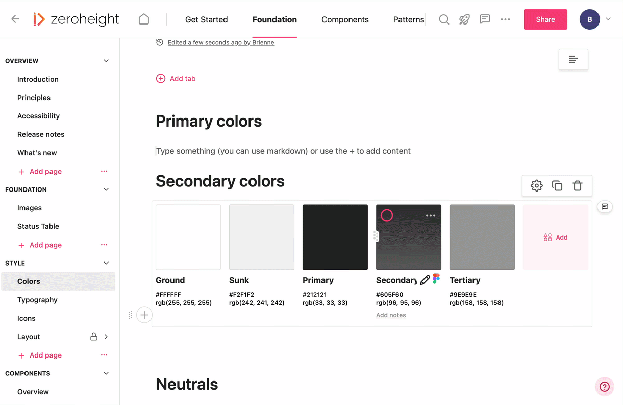 Gif showing how to add color styles to styelguide