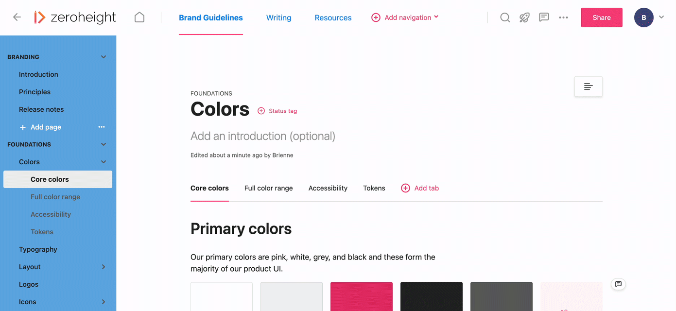 Gif showing how to turn a styleguide page into a synced page