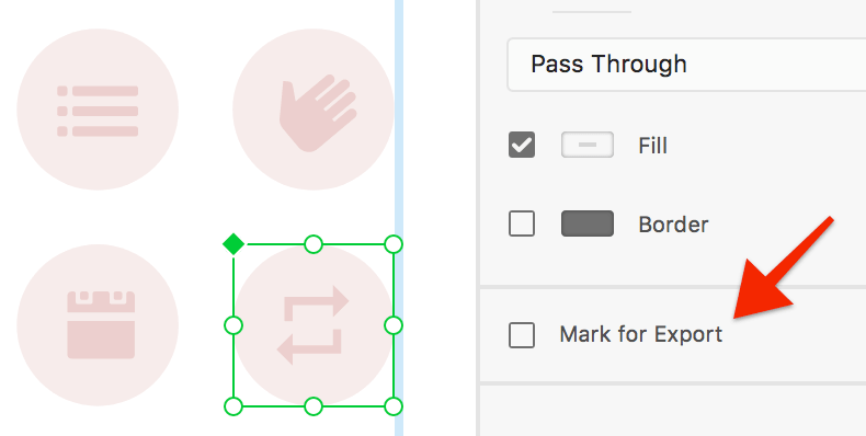 Arrow pointing to the Mark as Export text