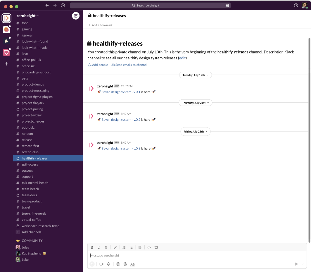 Styleguide announcements in Slack