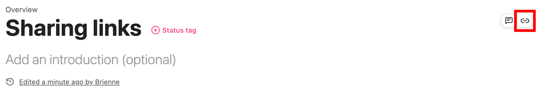 Red rectangle around the link icon in styleguide page