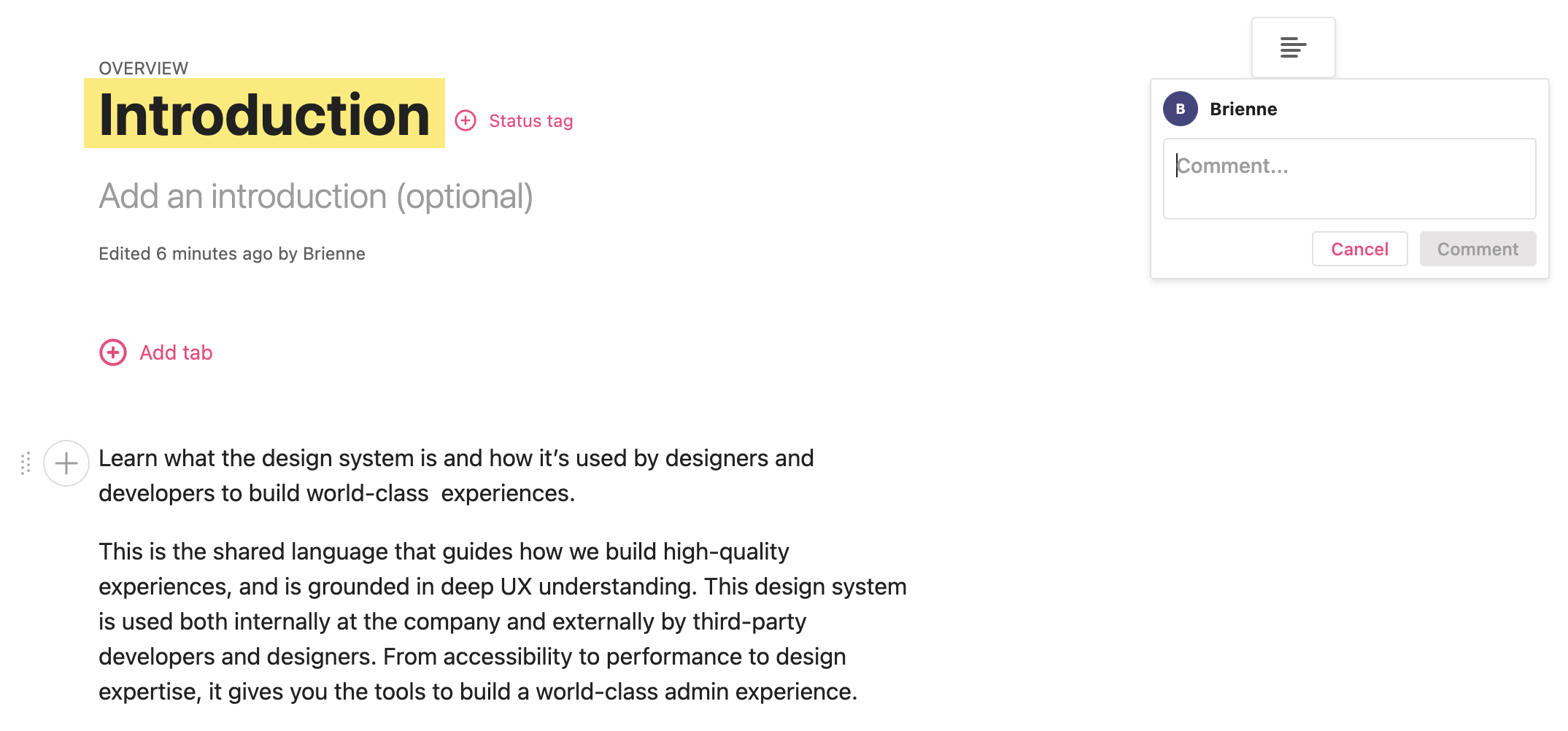 Add comments to the styleguide page title