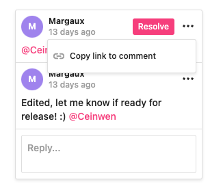 Copy link to comment function in the three dots menu for comments