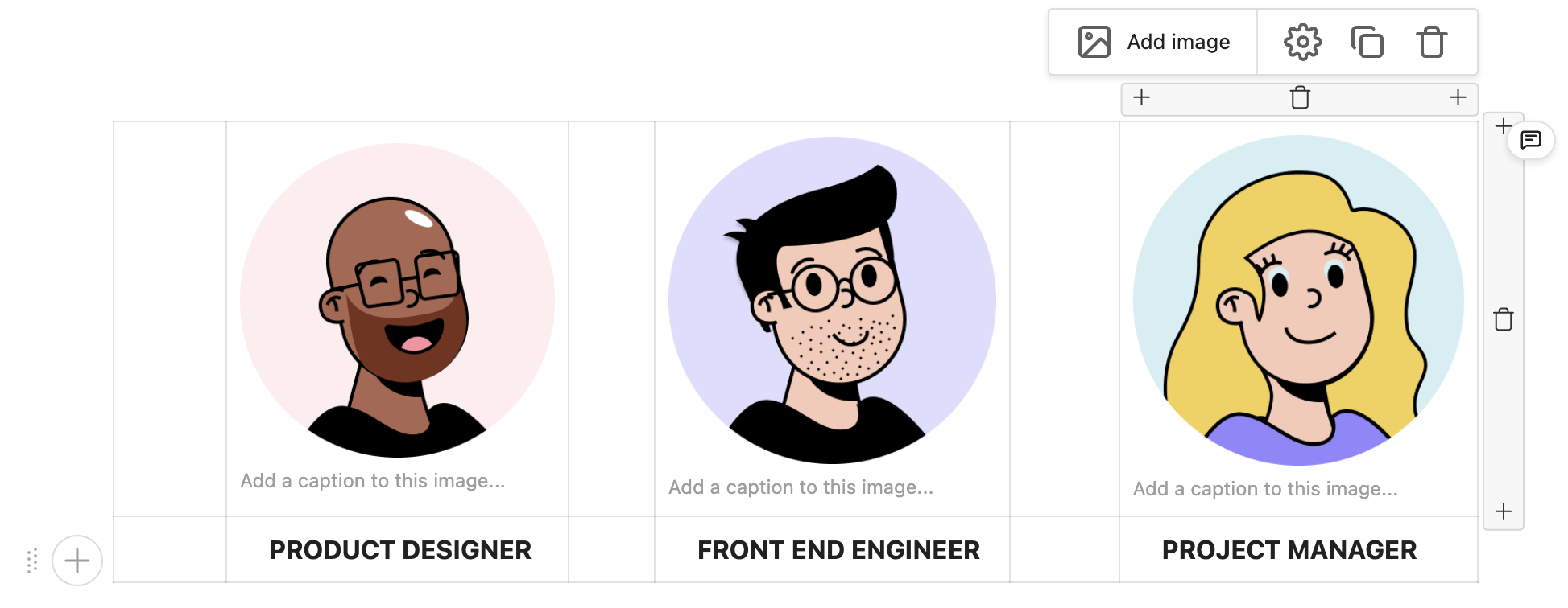Avatars in the table in editor mode
