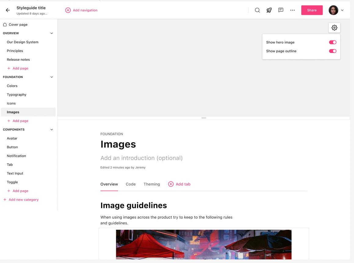 Page outline function enabled