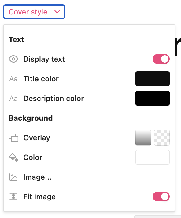Cover page settings