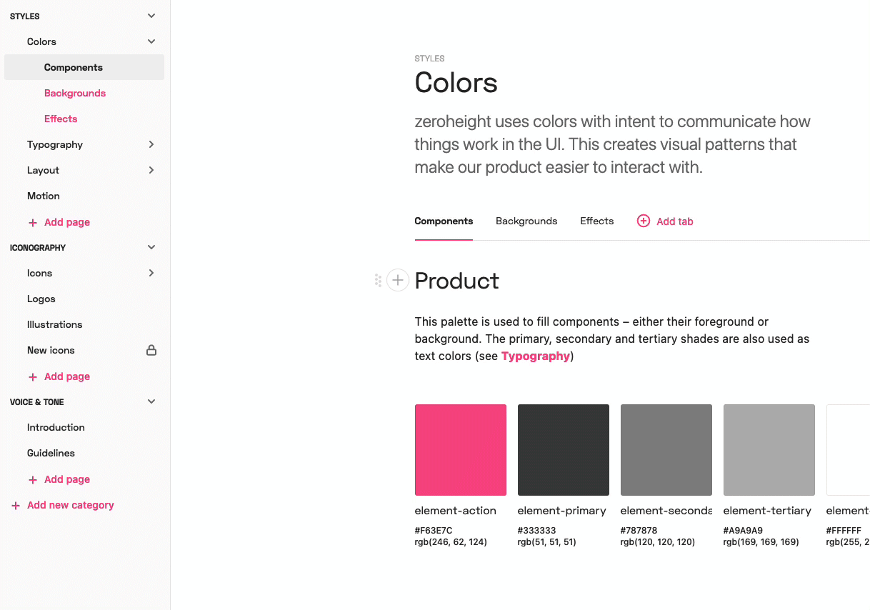 Gif showing how to move tabs in a styleguide page