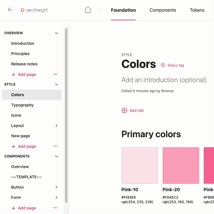 Gif showing how to duplicate and drag and drop styleguide pages