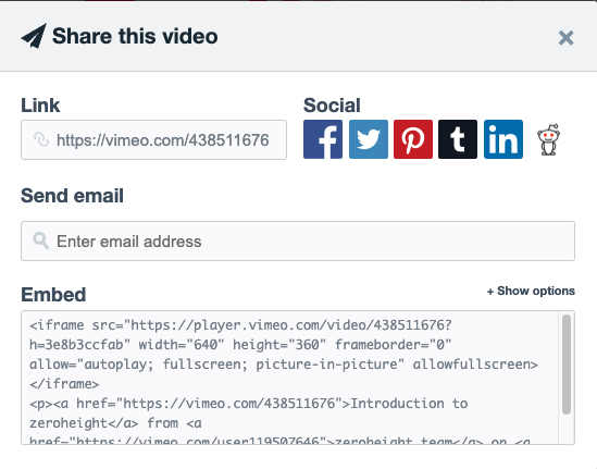Share window in Vimeo